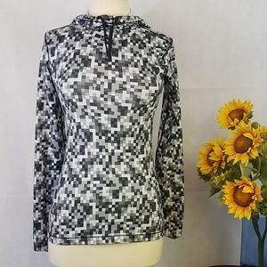 Nike Pro Black Gray White Geometri Pattern Pullover Hooded Sweatshirt size Small
